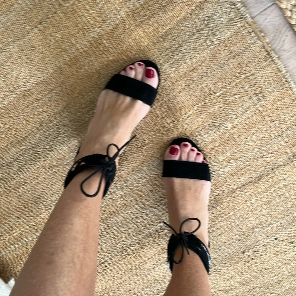Howsty for Free People Black Sari Heeled Ankle Tie Sandals NIB